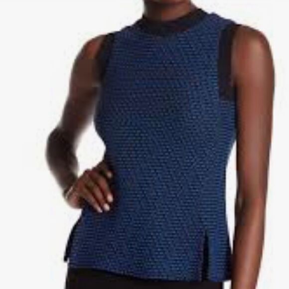Derek Lam Mock Turtleneck Sweater Tank Blue/Black - Picture 2 of 14
